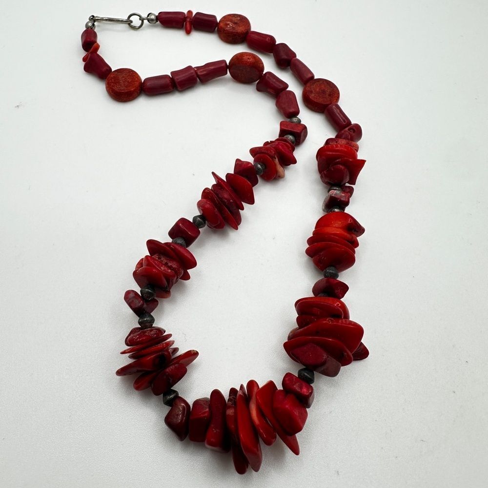 16” coral chip necklace with sterling silver hook clasp!‎